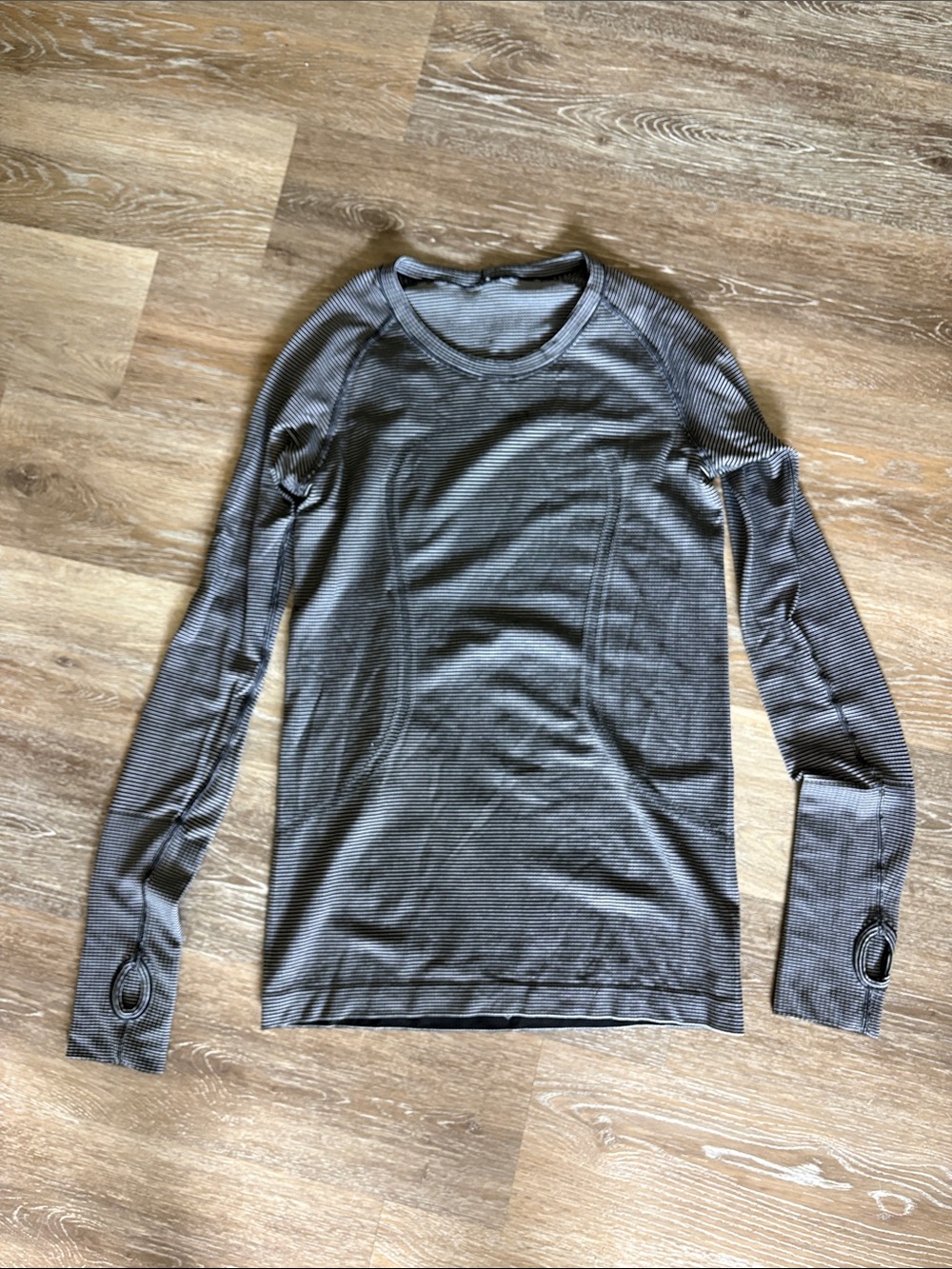 lululemon athletica Long Sleeve Gray Striped Performance Top